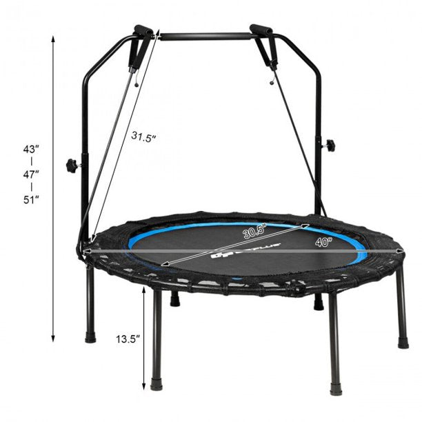 40 Inch Trampoline with Resistance Bands Adjustable Foldable Fitness Rebounder