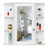 SUGIFT Wooden Bathroom Wall Mounted Storage Cabinet with Mirror Door & 8 Shelves, White