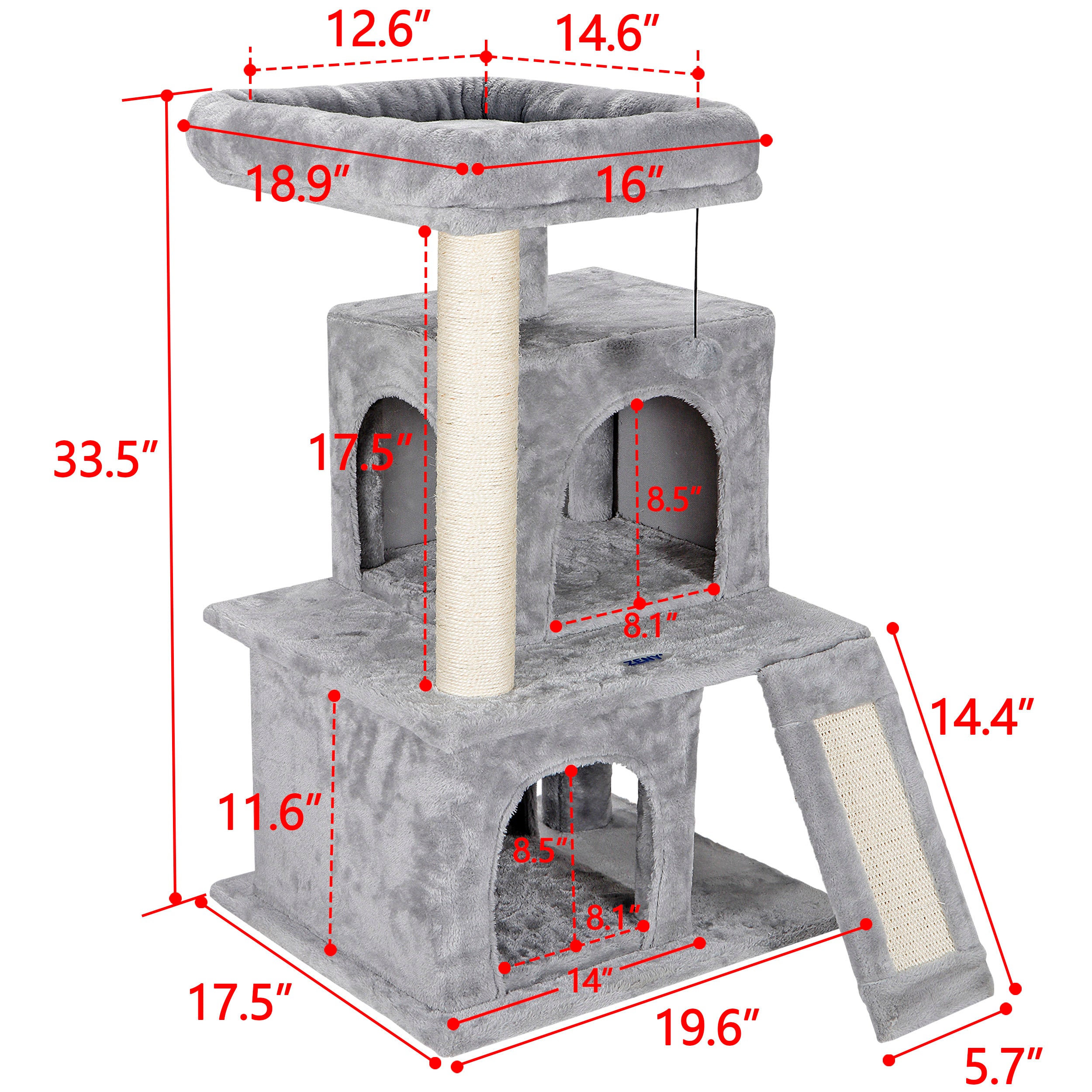 SUGIFT 34-in Cat Tree & Condo Scratching Post Tower, Gray