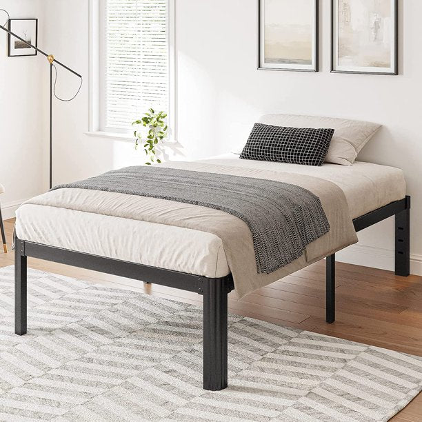 14in Heavy Duty Twin Bed Frame No Box Spring Needed, Metal Platform Bed Frame Twin with Round Corners, Easy Assembly, Noise Free, Black