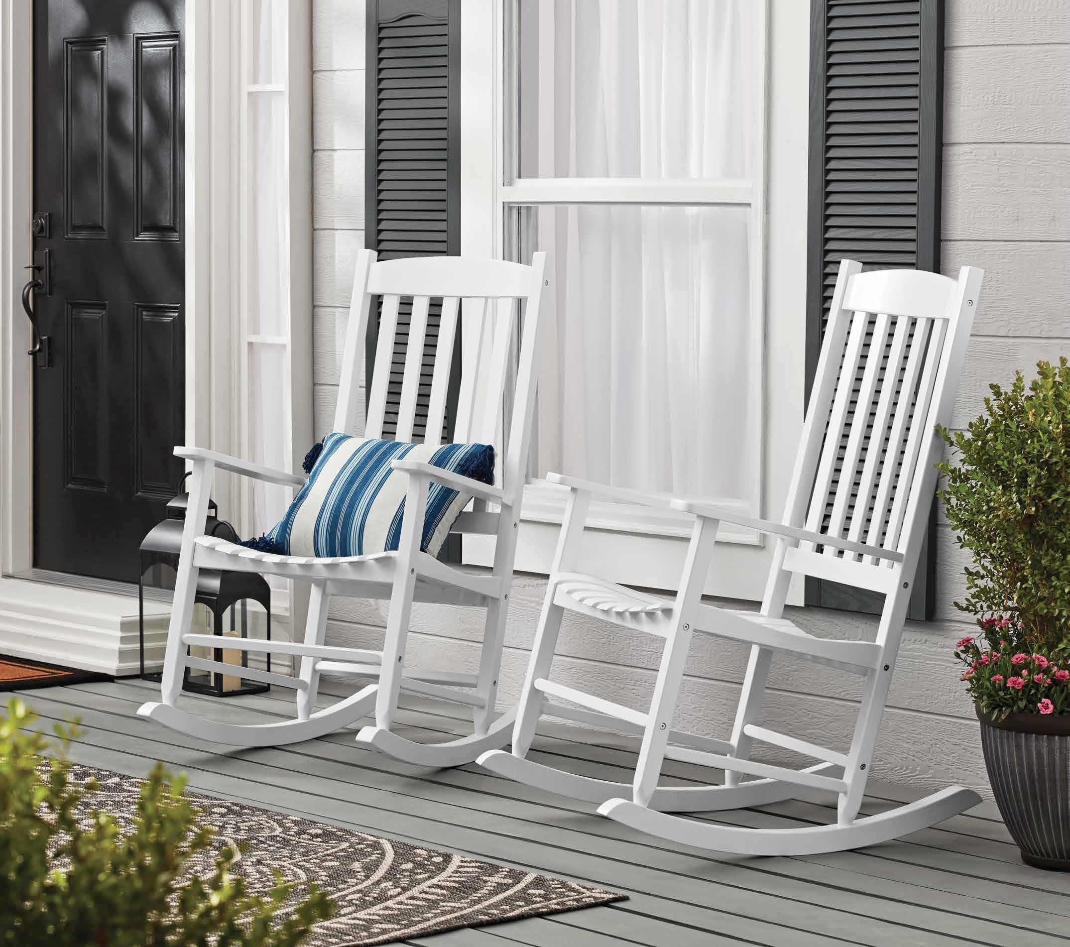 SUGIFT Outdoor Wood Porch Rocking Chair, White Color, Weather Resistant Finish