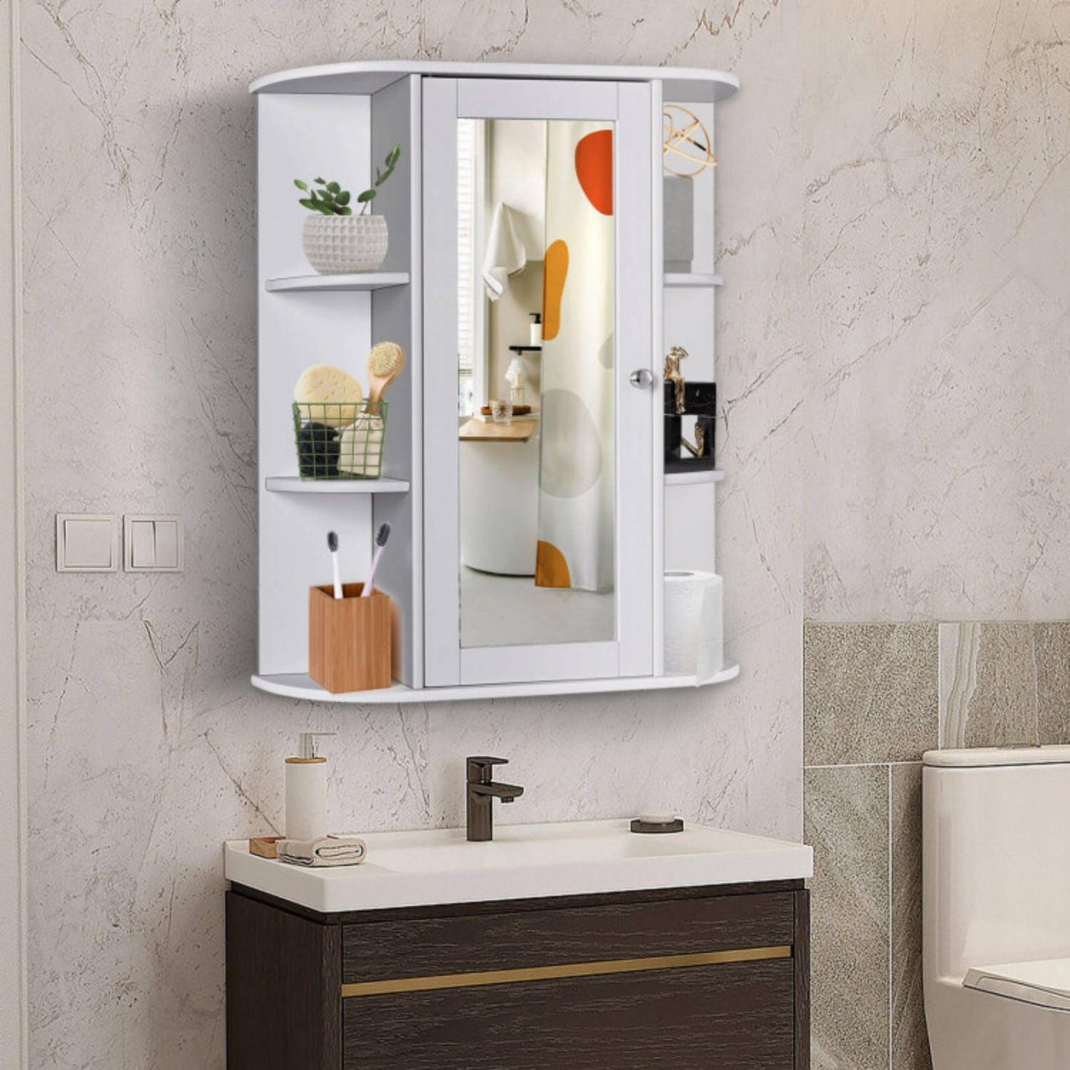 SUGIFT Bathroom Cabinet Single Door Shelves Wall Mount Cabinet