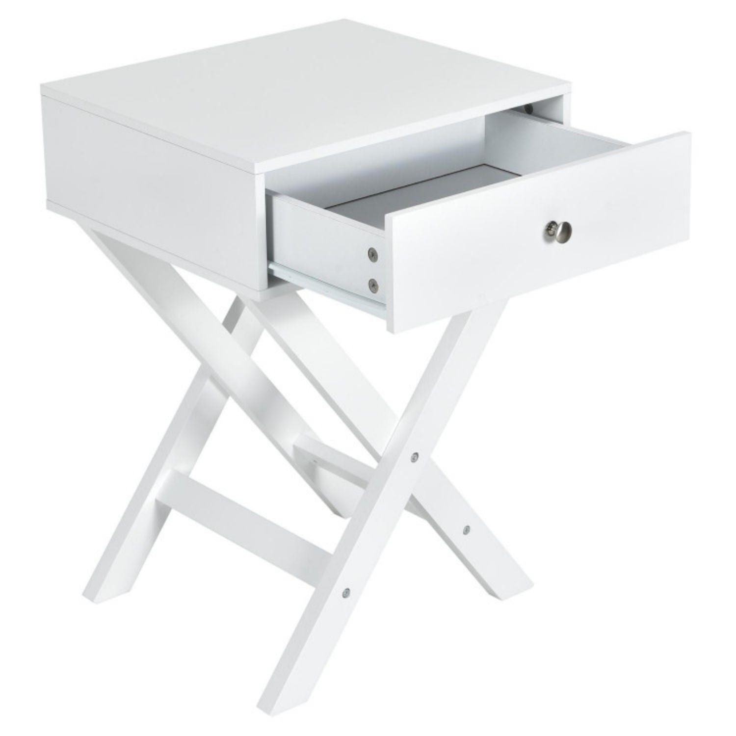 SUGIFT Modern X-Shaped Nightstand with Drawer for Living Room Bedroom-White