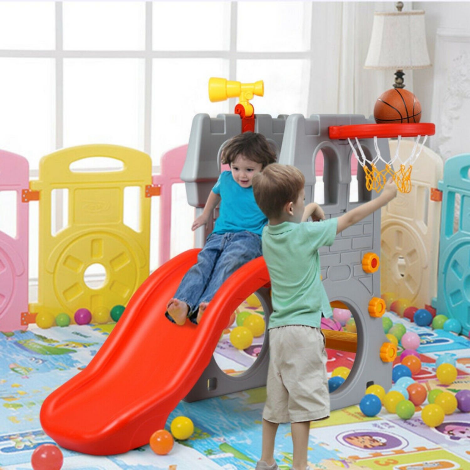 SUGIFT 5 in 1 Toddler Climber Slide Playset with Basketball Hoop and Telescope