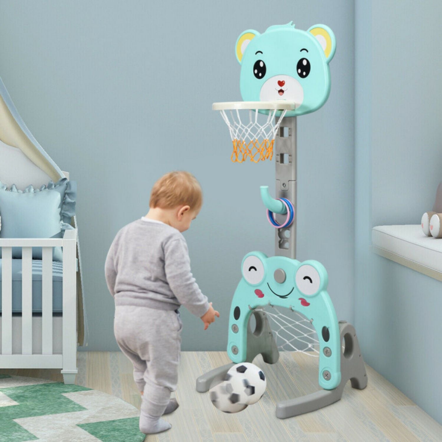 SUGIFT Adjustable Kids 3-in-1 Basketball Hoop Set Stand with Balls