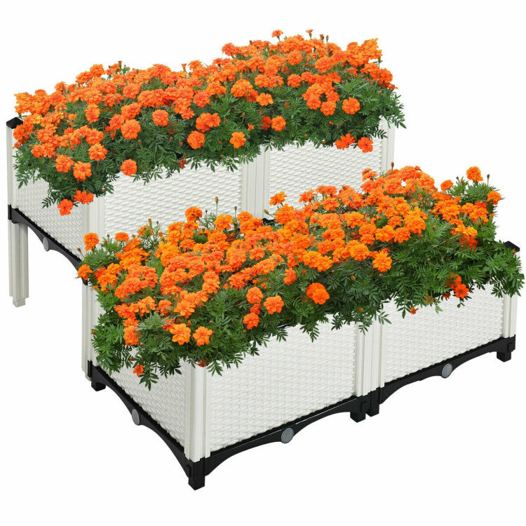 SUGIFT Set of 4 Elevated Flower Vegetable Herb Grow Planter Box White