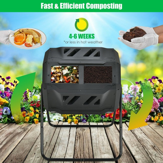 SUGIFT 43 Gallon Composting Tumbler Compost Bin with Dual Rotating Chamber