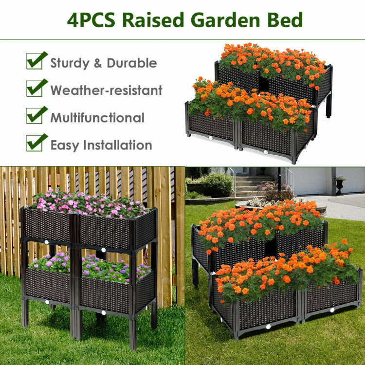 SUGIFT Set of 4 Elevated Flower Vegetable Herb Grow Planter Box Brown