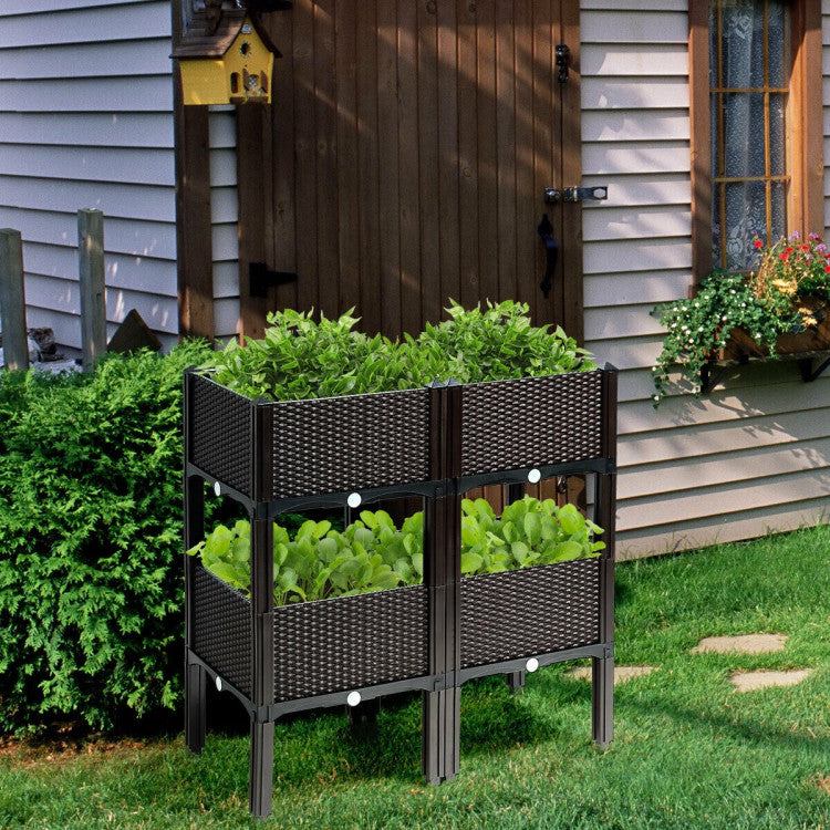 SUGIFT Set of 4 Elevated Flower Vegetable Herb Grow Planter Box Brown