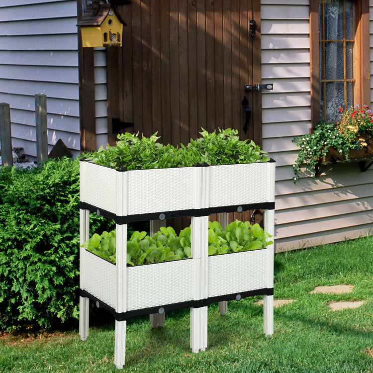 SUGIFT Set of 4 Elevated Flower Vegetable Herb Grow Planter Box White