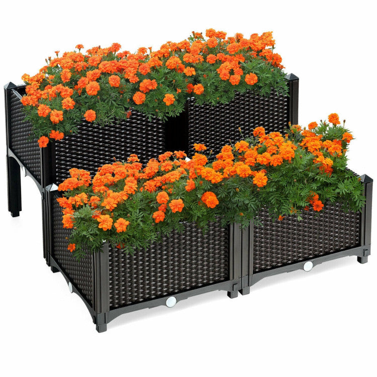 SUGIFT Set of 4 Elevated Flower Vegetable Herb Grow Planter Box Brown