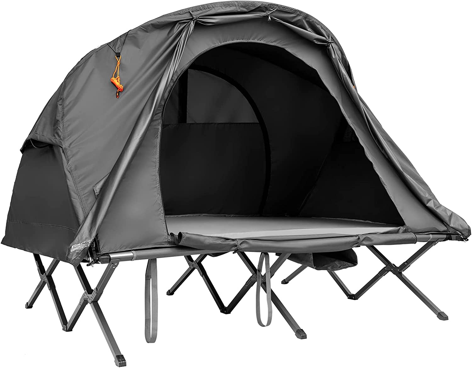 2-Person Gray Outdoor Folding Camping Tent Elevated Tent with External Cover