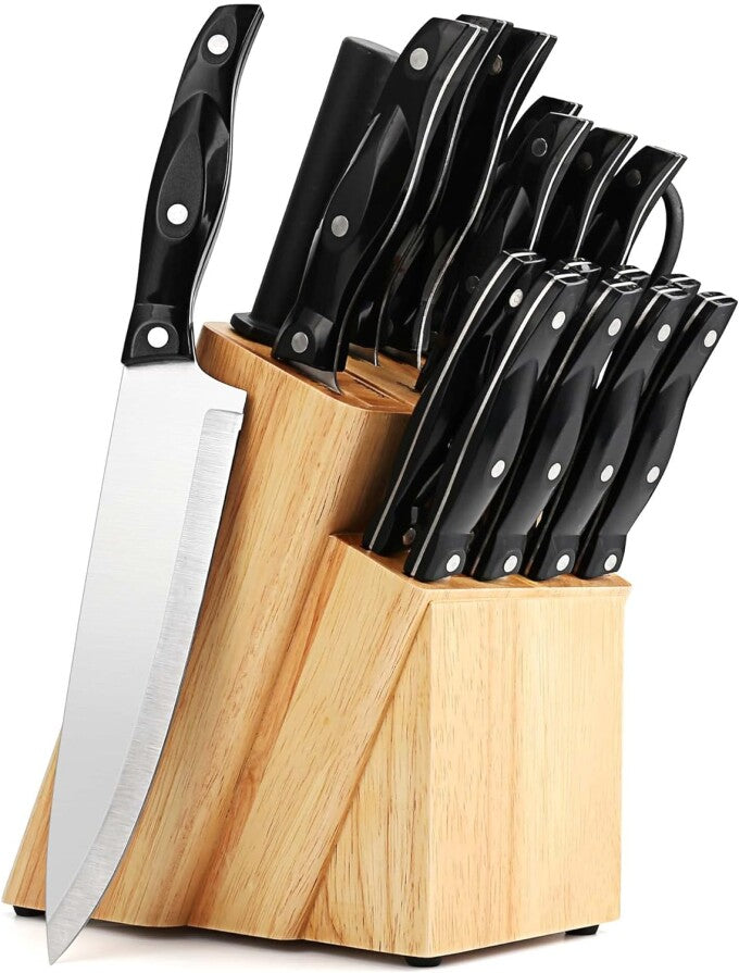 18 Piece Kitchen Knife Set with Block Wooden, Manual Sharpening for Chef Knife Set, German Stainless Steel