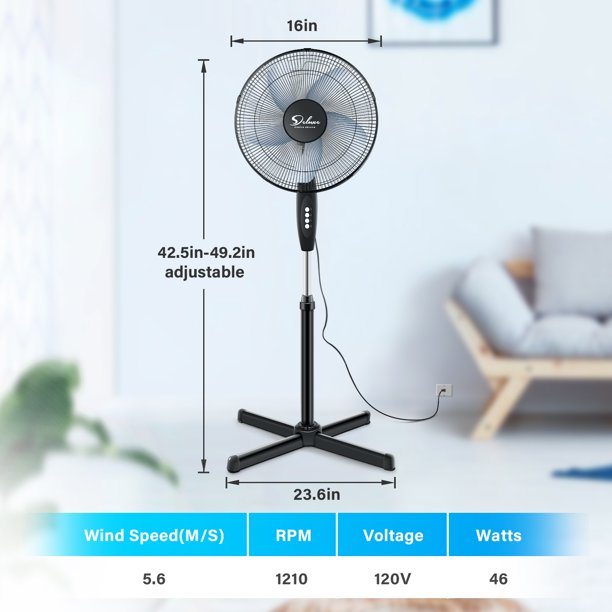 SUGIFT Oscillating Fan, Pedestal Fan, Stand Fan, 16 Inch, 3 Adjustable Speed, Black