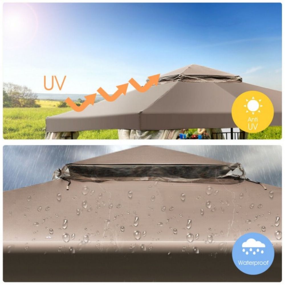 10 ft. x 10 ft. Brown 2 Tier Outdoor Patio Vented Metal Screw-Free Structure Canopy Tent with Mosquito Netting