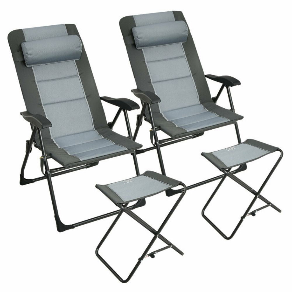 2-Pieces Patio Folding Dining Chairs set with Adjustable Backrest and Ottomans