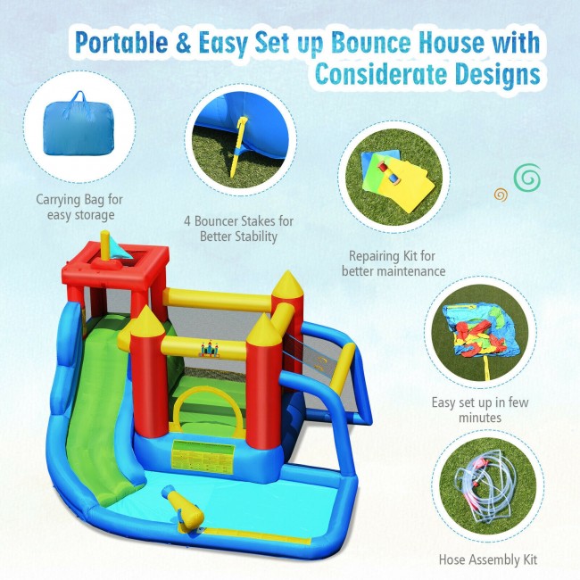 SUGIFT Inflatable Bouncer Bounce House with Water Slide Splash Pool£¬Outdoor Inflatable Kid Castle without Blower