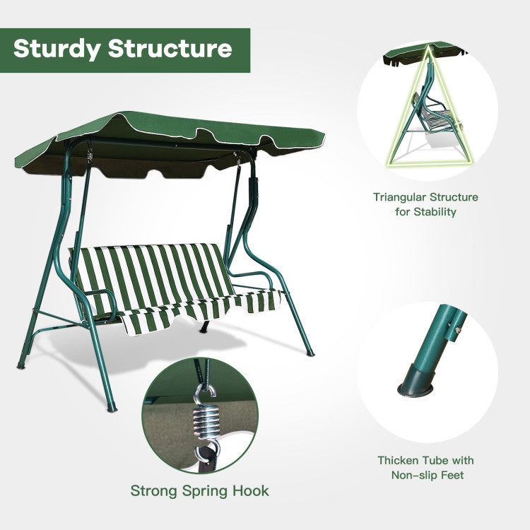 3-Person Steel Outdoor Patio Swing Chair with Cushion and Canopy