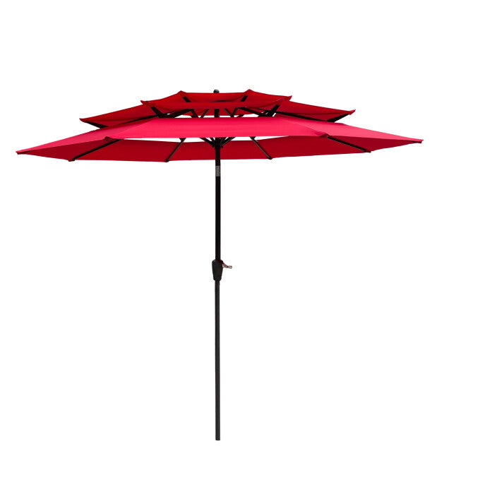 SUGIFT Double Vented 3-Tier Patio Market Table Umbrella-Red