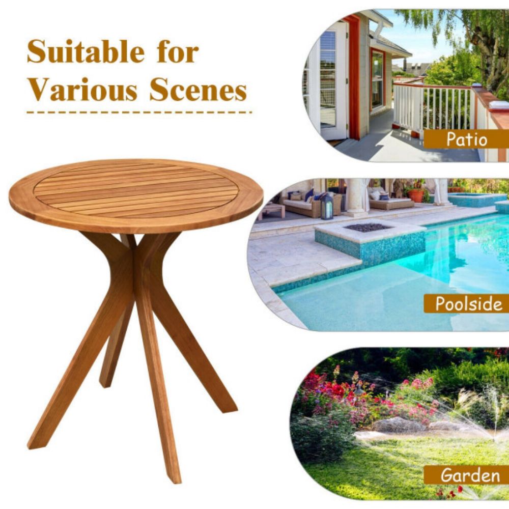 27 in. Round Solid Wood Outdoor Coffee Side Table