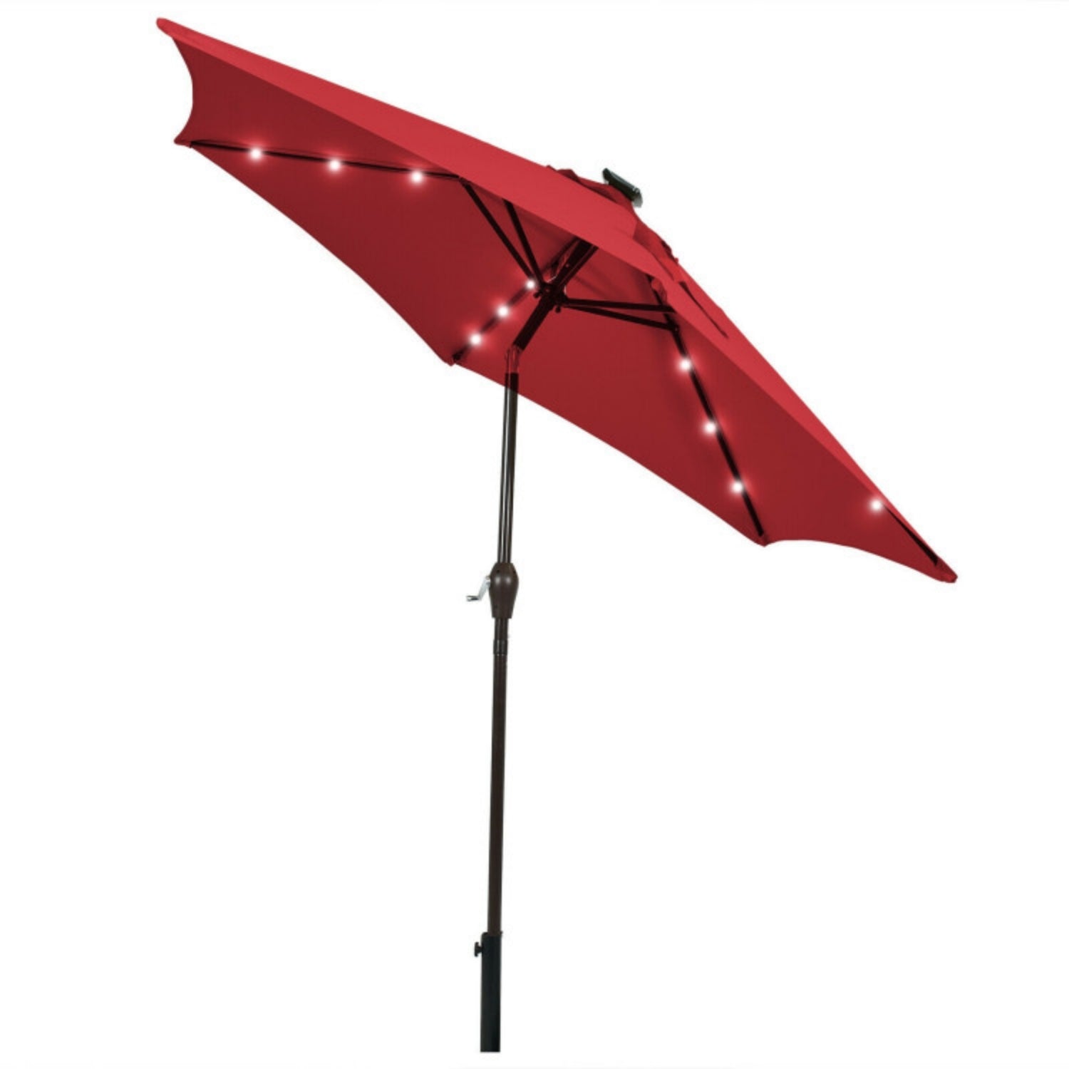 SUGIFT 9 Feet Solar LED Lighted Patio Market Umbrella Tilt Adjustment Crank,Dark Red