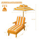 1-Piece Yellow Kids Wood Outdoor Chaise Lounge Chair with Height Adjustable Umbrella and Yellow/White Cushion