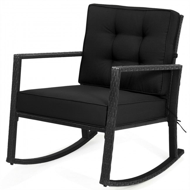 SUGIFT Patio Rattan Rocker Outdoor Glider Rocking Chair w/Cushion ,Black