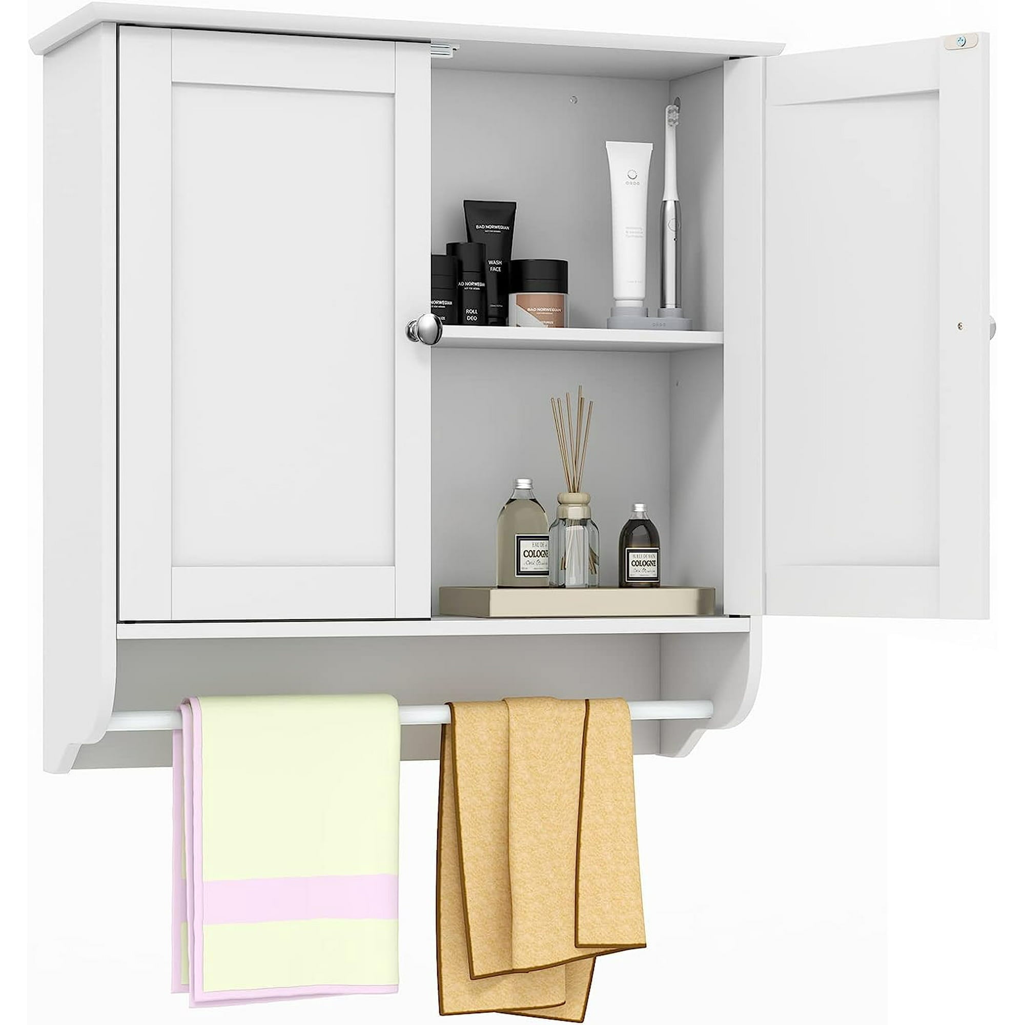 SUGIFT Bathroom Cabinet Wall Mounted, Bathroom Medicine Cabinet with Bar & Double Door