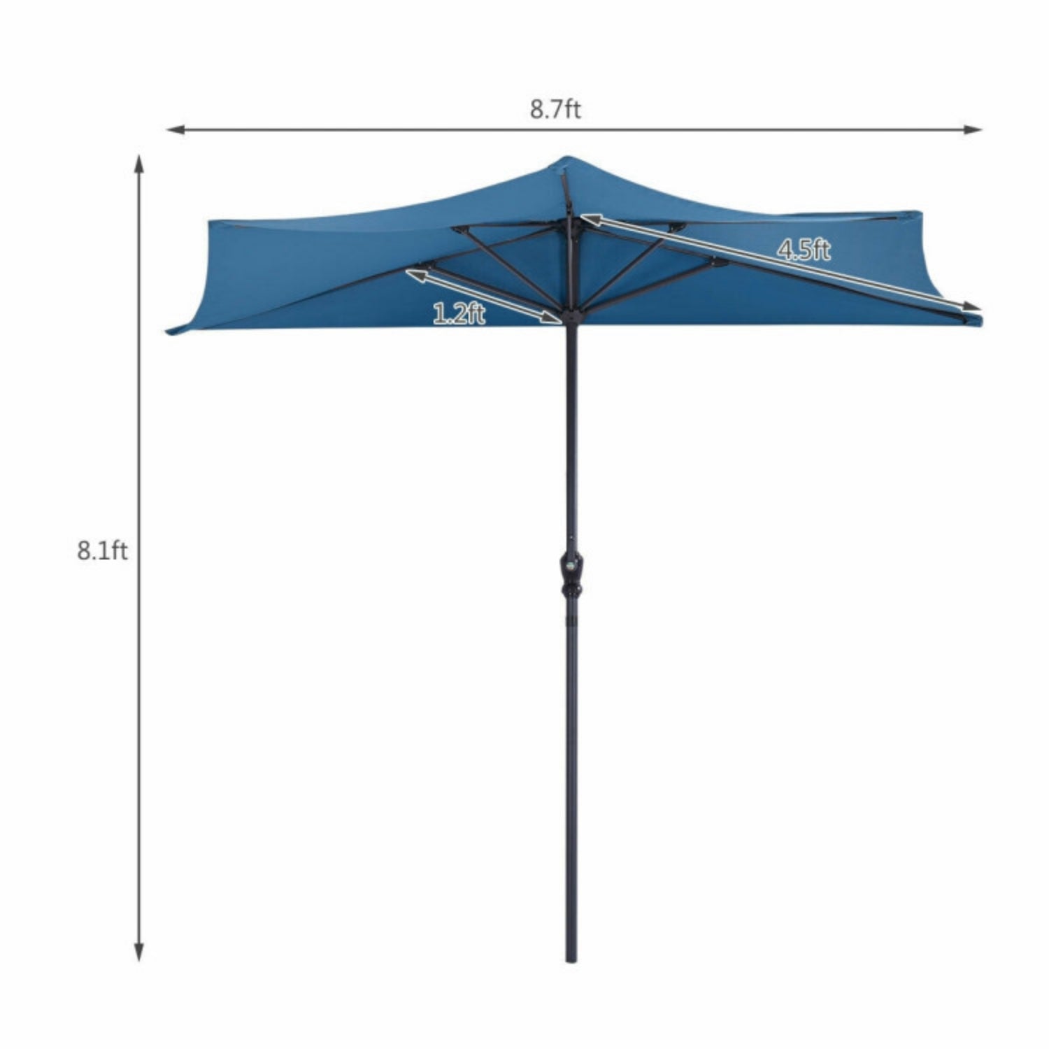 SUGIFT 9 Feet Patio Bistro Half Round Umbrella without Weight Base,Blue