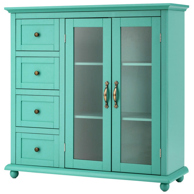 SUGIFT Buffet Sideboard Table Kitchen Storage Cabinet with Drawers and Doors,Green