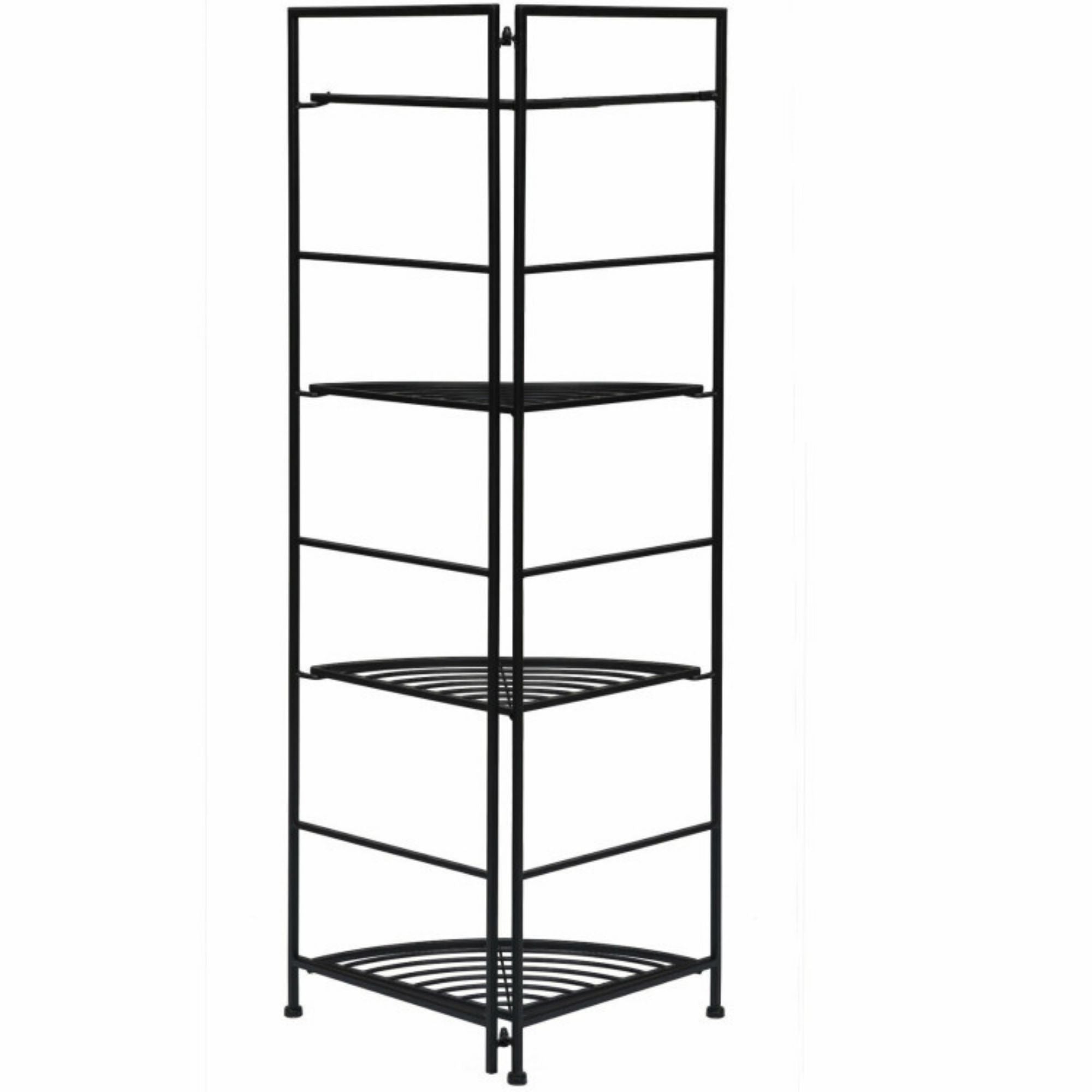 Indoor/Outdoor Folding Black Metal Shelf Plant Stand Storage Open Shelf Corner Display Rack (4-Tier)