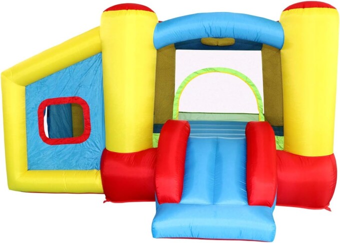 Inflatable Bounce House with Blower, Jumping Castle Slide, Kids Bouncer with Ball Pit, Basketball Rim  Dart Target Game