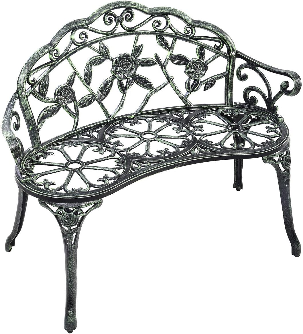 2-Person Bronze Cast Aluminum Patio Garden Outdoor Bench Chair