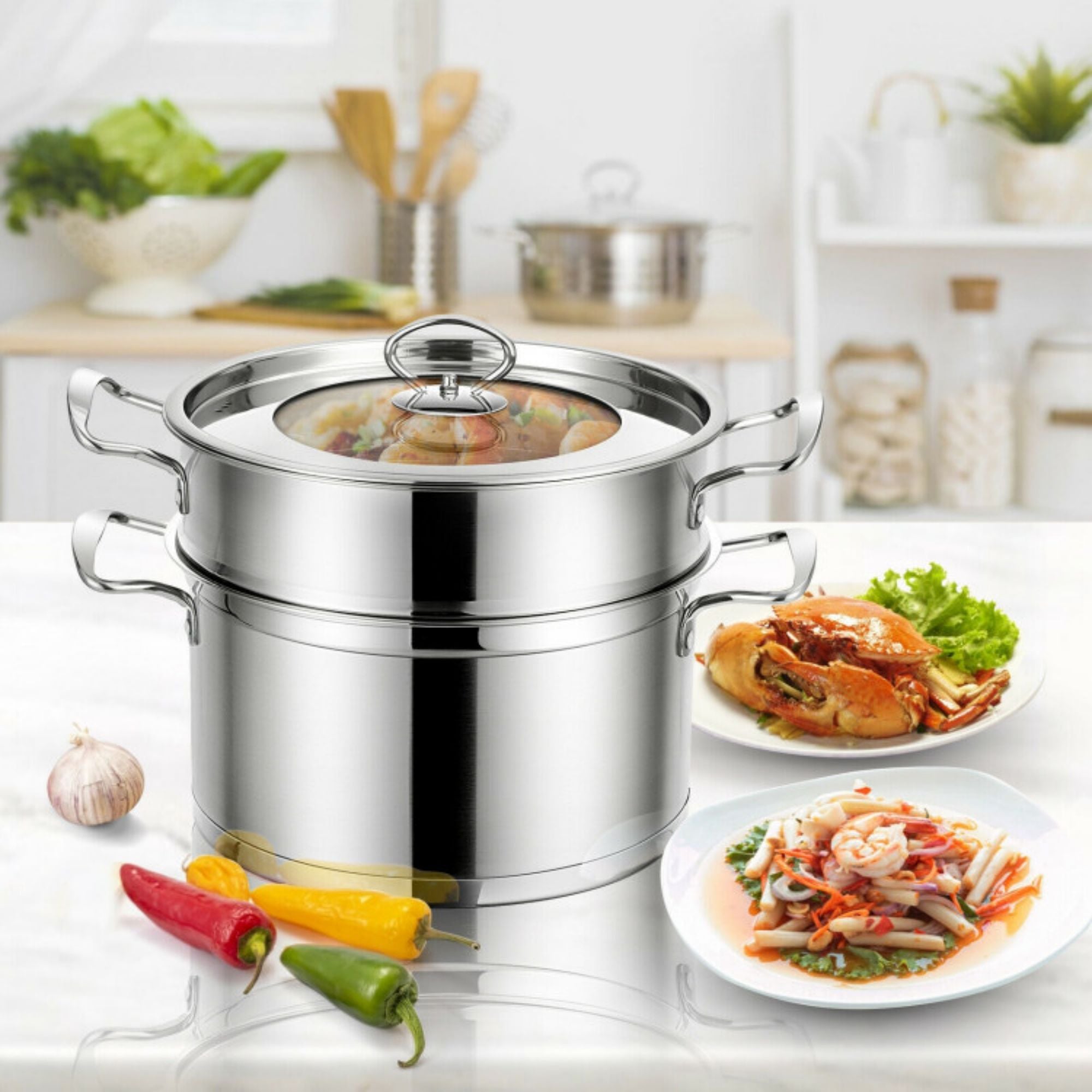 2-Tier 5.2 qt. Premium Stainless Steel Pot with 2.3 qt. Steamer Insert and Lid