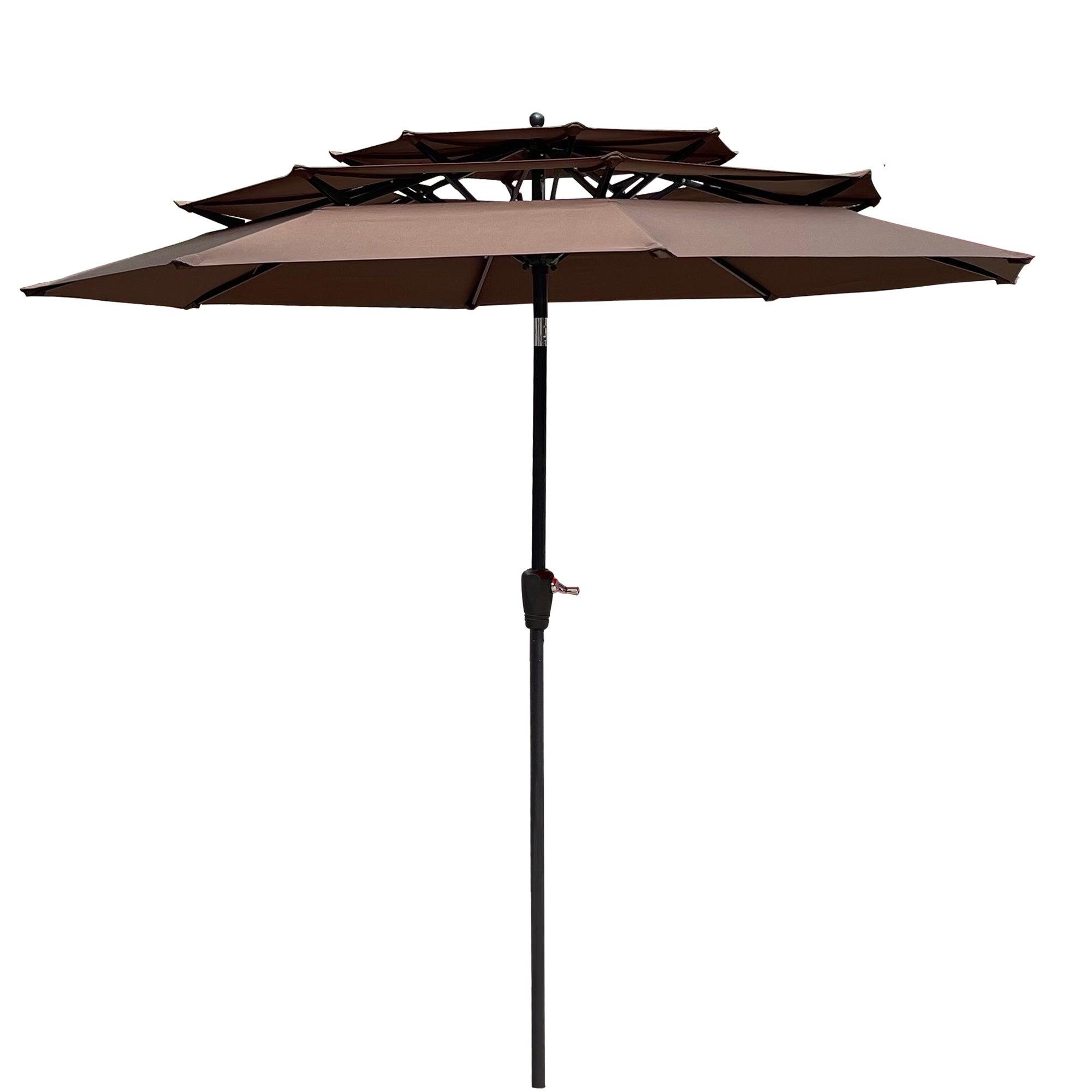 SUGIFT Double Vented 3-Tier Patio Market Table Umbrella-Brown