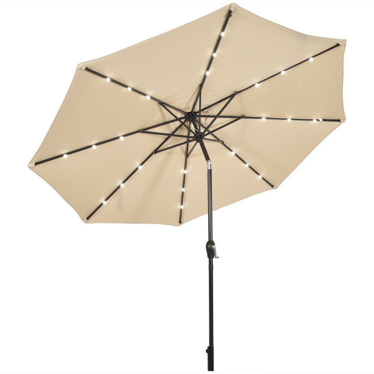 10 ft. Steel Market Tilt Patio Solar Umbrella with LED Lights and Crank in Beige