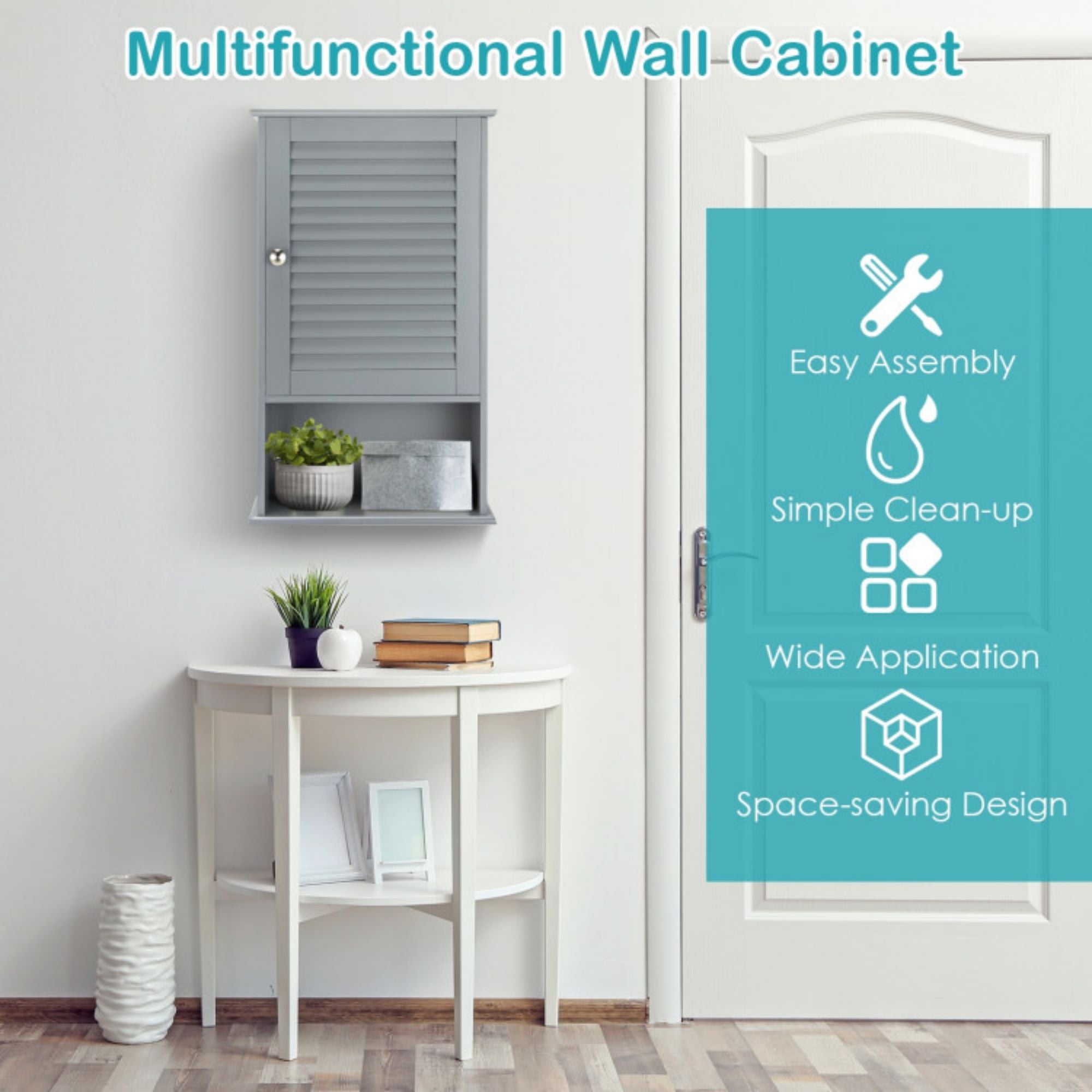 16.5 in. W x 6.5 in. D x 27.5 in. H Gray Bathroom Storage Wall Cabinet Single Door with Height Adjustable Shelf