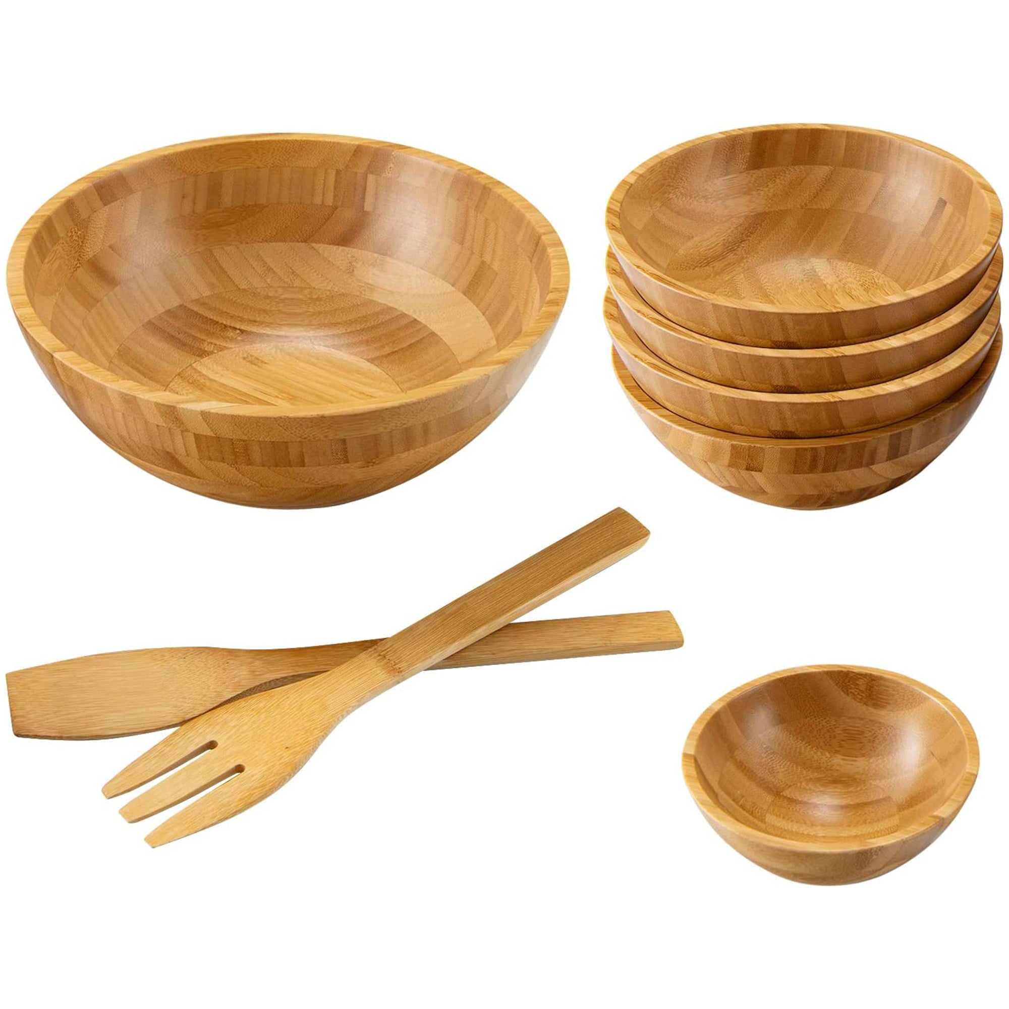 100 fl.oz. Natural Brown Bamboo Wood Salad Bowl Set (Set of 8)