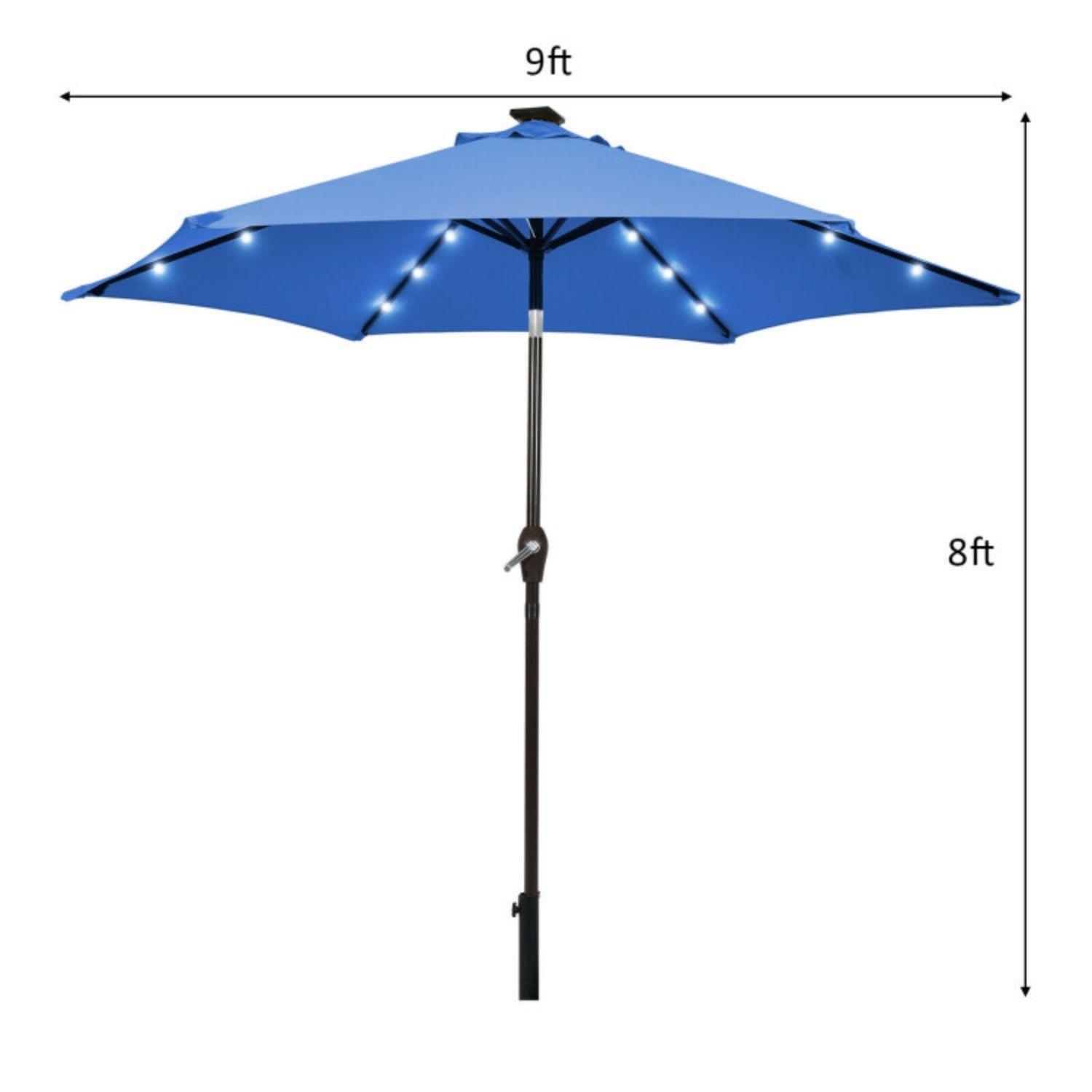 SUGIFT 9 Feet Solar LED Lighted Patio Market Umbrella Tilt Adjustment Crank,Blue