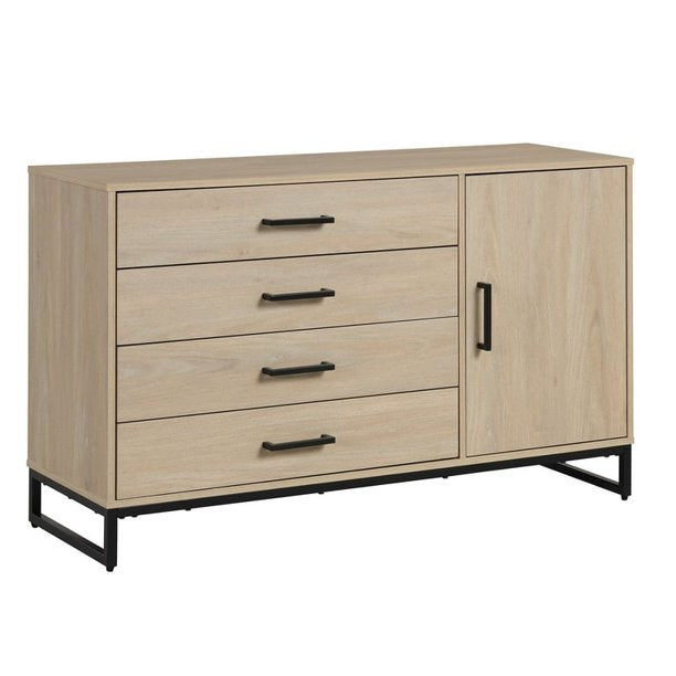 SUGIFT Industrial 4 Drawer Dresser W/ Door Cabinet, Beige Oak