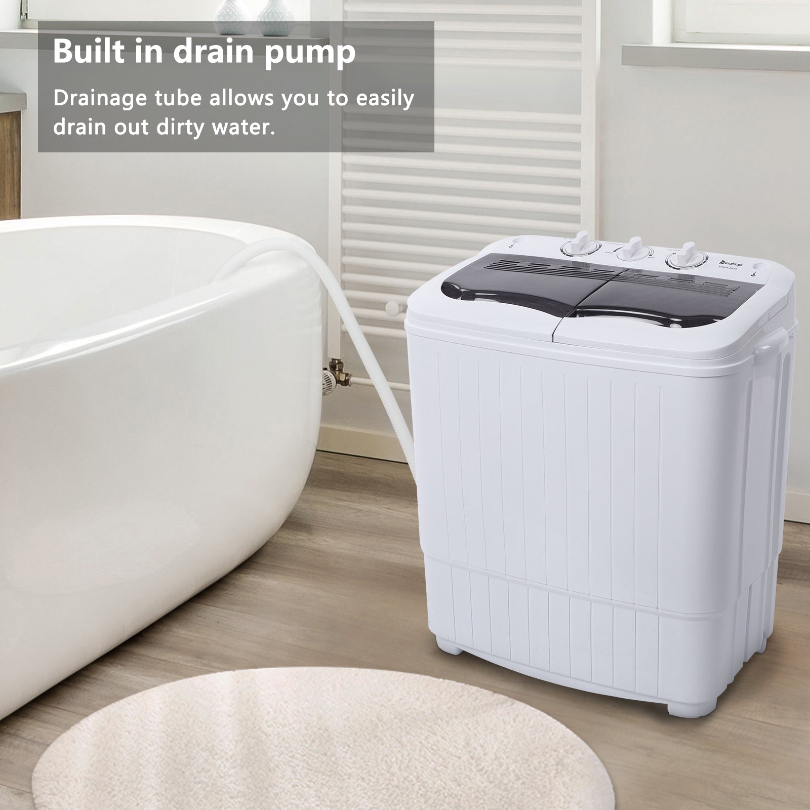 SUGIFT Semi-Automatic Double Tube Washing Machine 360 W Compact Double Tube Washing Machine, Gray