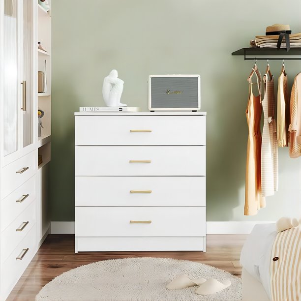 SUGIFT 4-Drawer Wood Dressers, White