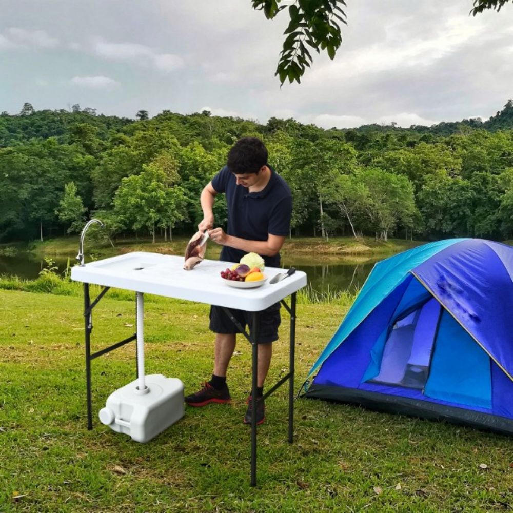 White Metal Folding Portable Fish Hunting Cleaning Cutting Table