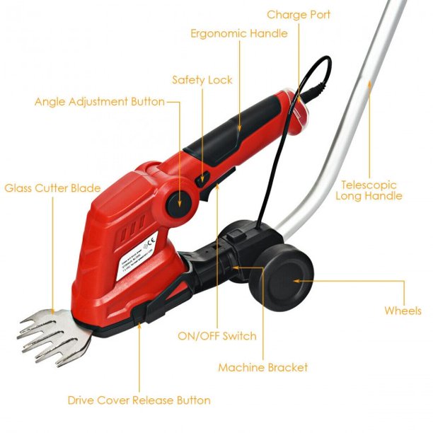 SUGIFT 7.2V Cordless Grass Shear with Extension Handle and Rechargeable Battery