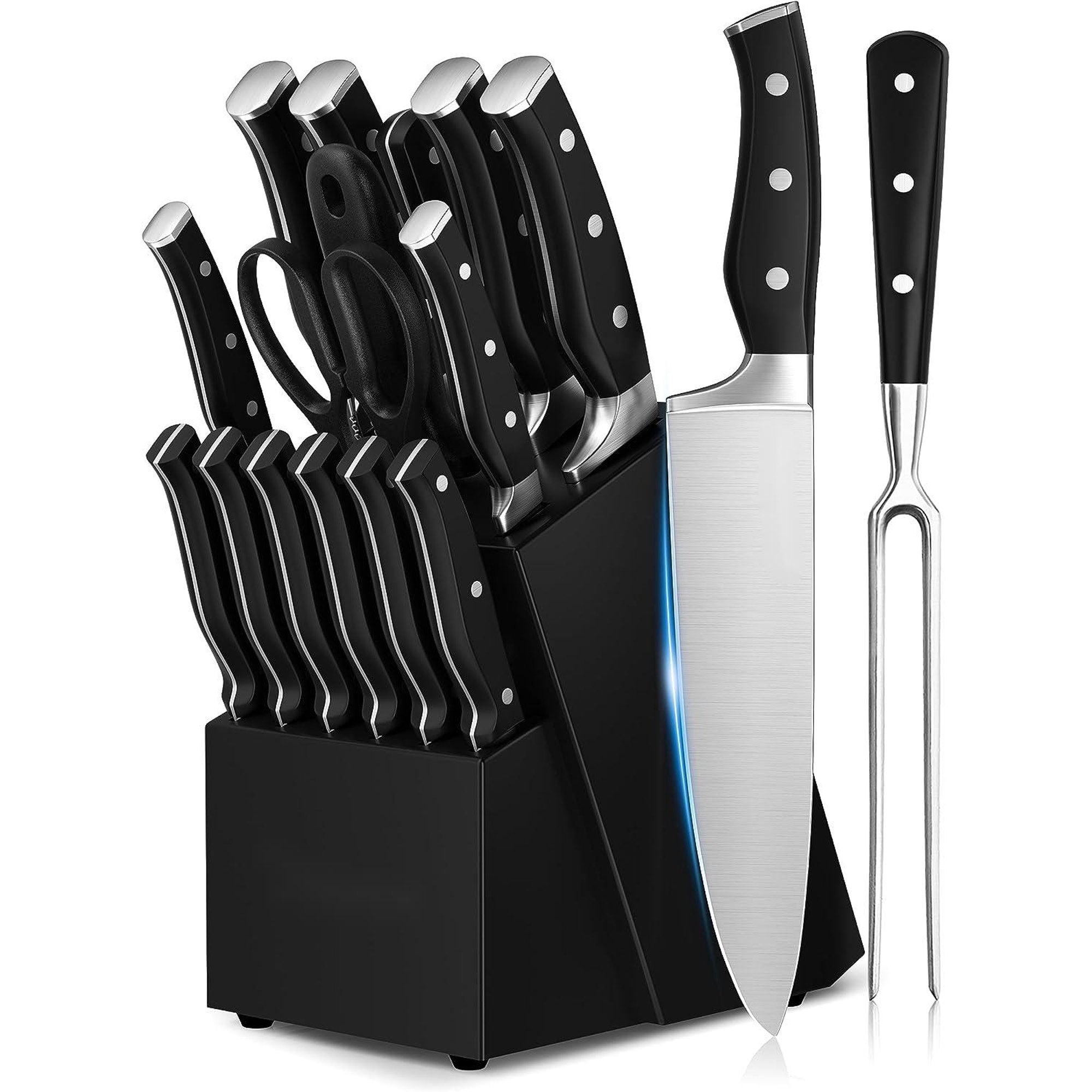 18 Piece Kitchen Knife Set with Block Wooden, Manual Sharpening for Chef Knife Set, German Stainless Steel