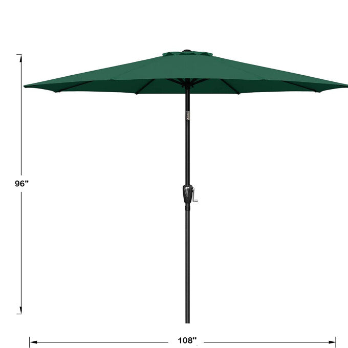 SUGIFT 9' Round Patio Umbrella Market Umbrella with Push Button Tilt-Green