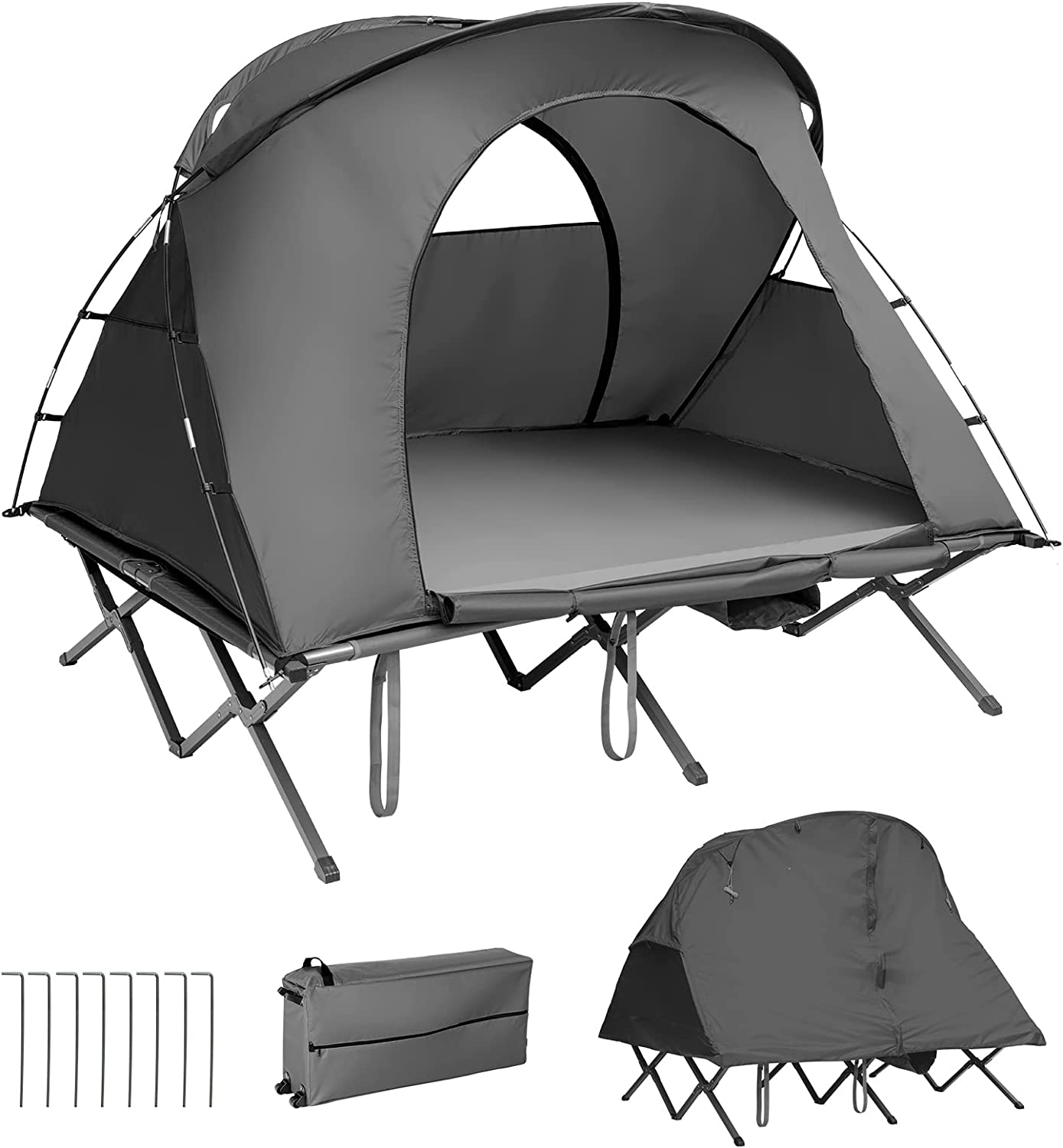 2-Person Gray Outdoor Folding Camping Tent Elevated Tent with External Cover