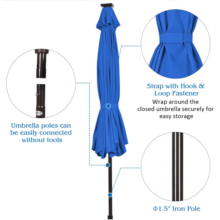 10 ft. Metal Market Solar Tilt Patio Umbrella in Navy with Crank and LED Lights