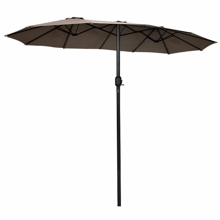 15 ft. Market Double-Sided Outdoor Patio Umbrella with Crank in Tan