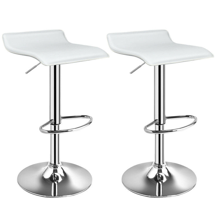 SUGIFT Set of 2 Modern Design Adjustable Backless Bar Stools,PU Leather,White